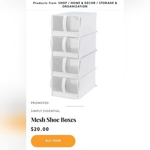 Simply Essential Mesh Shoe Boxes-Set Of 2(8) Storage Organization Bins